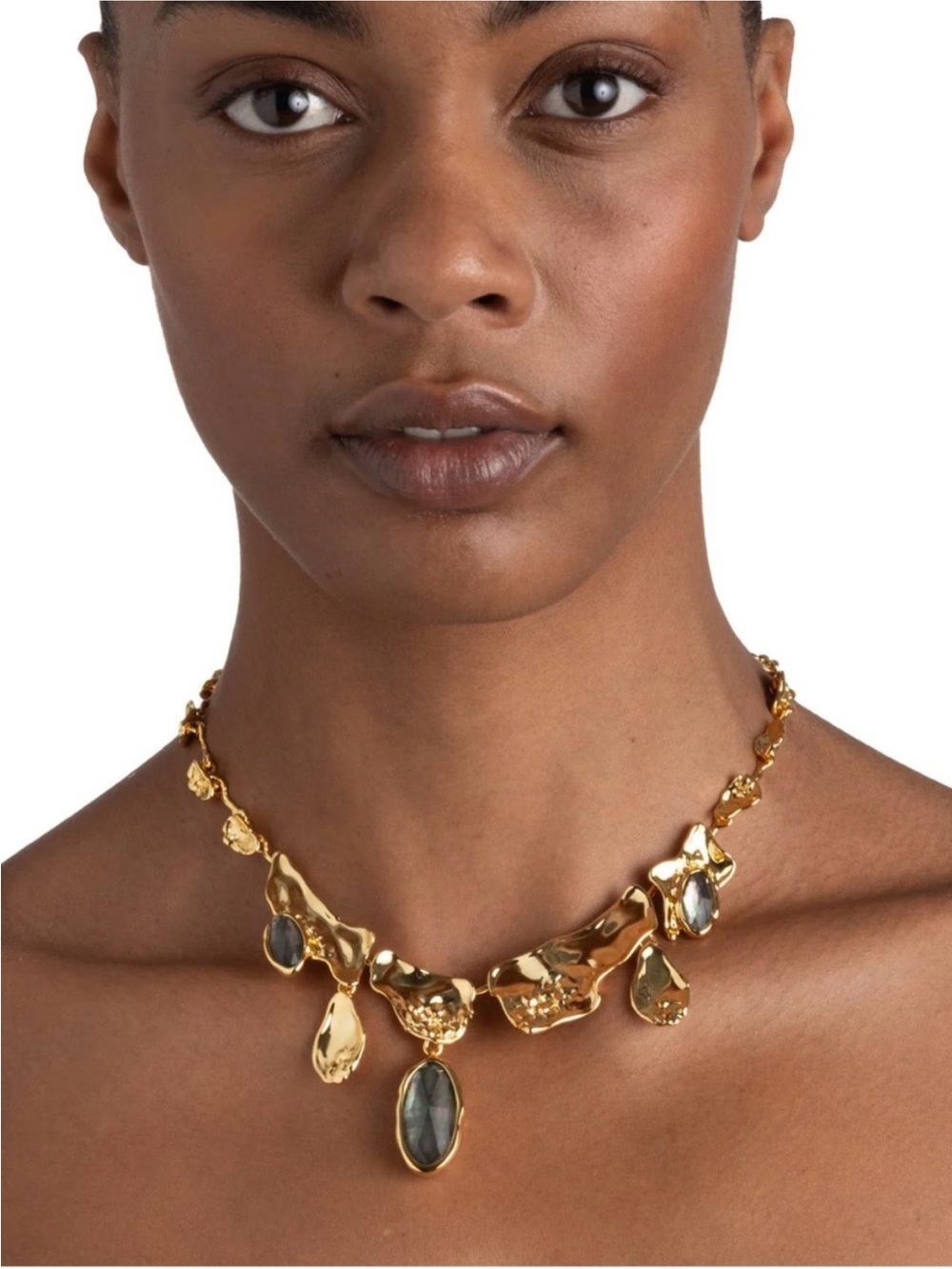 Alexis Bittar Brut Gold
Reef Bib Necklace Black Mother of Pearl